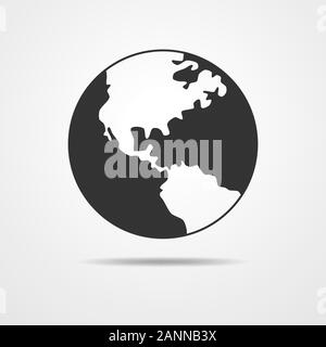 Black and white vector Earth globe isolated on white. Black simple scheme of the globe. Globe earth Icon Vector. Stock Vector