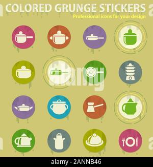 dishes colored grunge icons Stock Vector