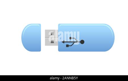 USB Memory Sticks - flash drive. Blue universal flash drive isolated on the white background. USB flash drive - vector illustration. Stock Vector