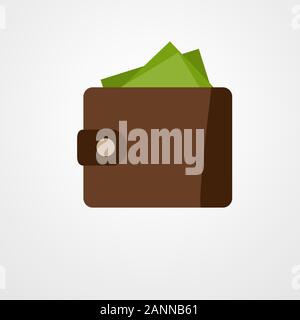 Wallet with green dollars. Flat style money wallet - vector illustration. Stock Vector