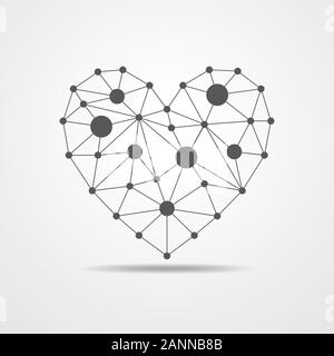 Black heart isolated on white background. Triangular low poly heart. Vector polygonal heart. Stock Vector