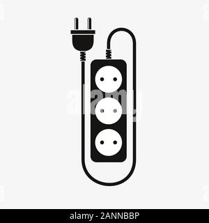 Extension cord - vector illustration. Icon of power extension cord. Simple black electrical sockets. Stock Vector