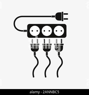 Extension cord - vector illustration. Icon of power extension cord. Simple black electrical sockets. Stock Vector
