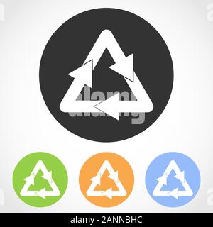Recycling icon on the round button. Vector illustration. Set of flat icons the of recycling in four color versions Stock Vector