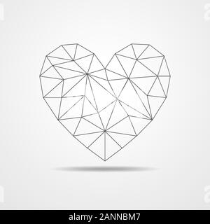 Black heart isolated on white background. Triangular low poly heart. Vector polygonal heart. Stock Vector