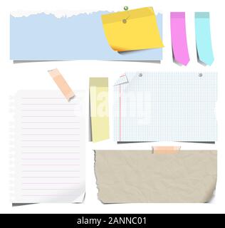 Notebook sheets or note papers and bookmarks isolated icons Stock Vector