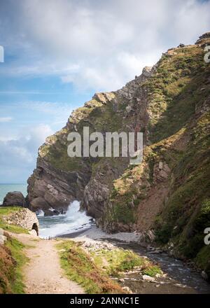 A view from the footpath leading down to Heddon's Mouth Beach in Exmoor, North Devon, England, UK Stock Photo