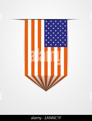Hanging american flag. Stylish american banner - vector illustration. Color US flag for websites. Stock Vector