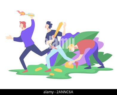 Riot or rebel, violent protest, rebellions with weapon and fire Stock Vector