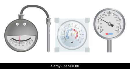 Pressure scale or thermometer, heating system dial isolated icon Stock Vector