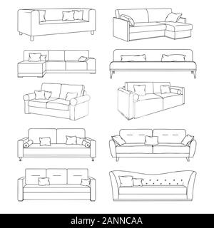 Sketch of sofas isolated on white background. Vector illustration Stock Vector