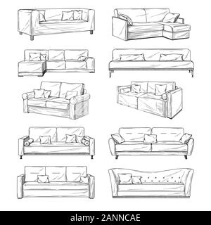 Sketch of sofas isolated on white background. Vector illustration Stock Vector