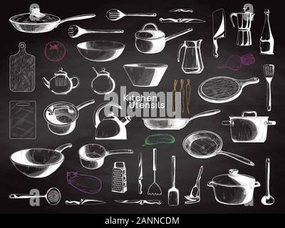Sketch of tableware. Big set of dishes. Vector Stock Vector