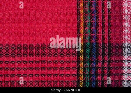 red checkered fabric closeup , tablecloth texture Stock Photo
