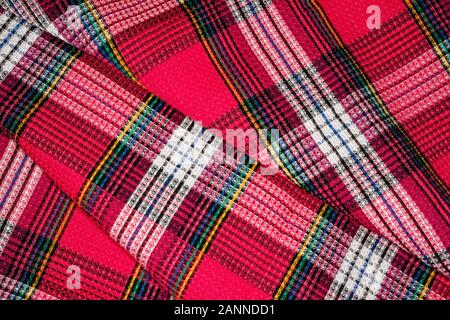 red checkered fabric closeup , tablecloth texture Stock Photo