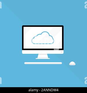 Cloud storage and pc download in isometric vector design. Computer service or app with data transfering. Online computing technology. Abstract server network connection. Stock Vector