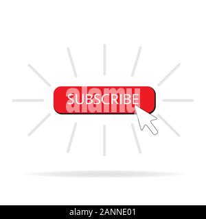 Subscribe button color with arrow cursor and shadow. Vector illustration design red color button Stock Vector