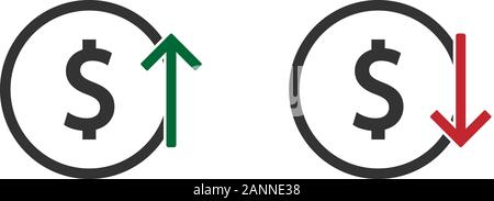 Up and Down arrows with dollar sign in flat icon set design on white color background. Vector eps 10 Stock Vector