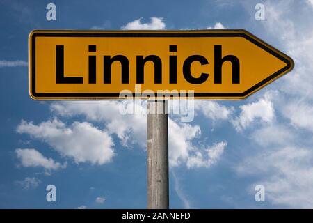 Detail photo of a signpost with the inscription Linnich, North Rhine-Westphalia, Germany, Europe Stock Photo