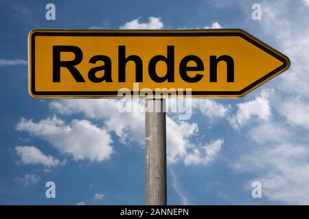 Detail photo of a signpost with the inscription Rahden, North Rhine-Westphalia, Germany, Europe Stock Photo