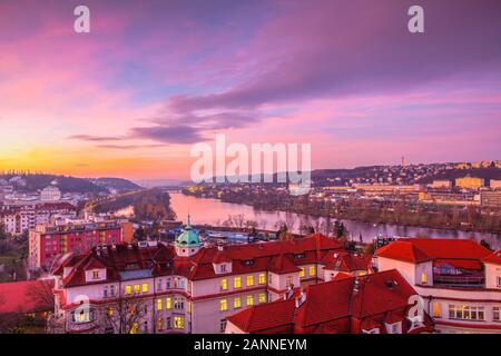 Prague,Czech Republic-January 15,2020: The Institute for the Care of Mother and Child in the pink sunrise, Prague. The hospital offers complete care o Stock Photo