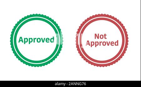 Not approved rectangular stamp collection. Textured seals with text isolated on white backgound. Stamps in turquoise, red Stock Vector
