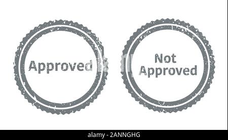 Not approved rectangular stamp collection. Textured seals with text isolated on white backgound. Stamps in turquoise, red Stock Vector