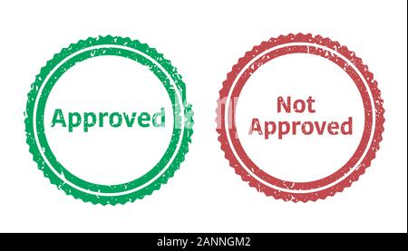 Not approved rectangular stamp collection. Textured seals with text isolated on white backgound. Stamps in turquoise, red Stock Vector