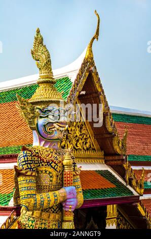 BANGKOK, THAILAND - DEC. 23, 2018: Statue of Thotsakhirithon, giant demon guardian in the Wat Phra Kaew Palace, known as the Emerald Buddha Temple.