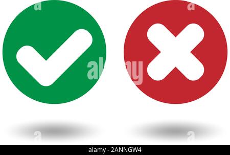 Set of colored buttons with a cross and checkmark isolated on a white background. Cross & check mark icons. Mark button. True and false symbols eps 10 Stock Vector