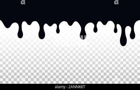 Paint drips seamless pattern. Drops flowing. Current ink or black liquid. Stock Vector