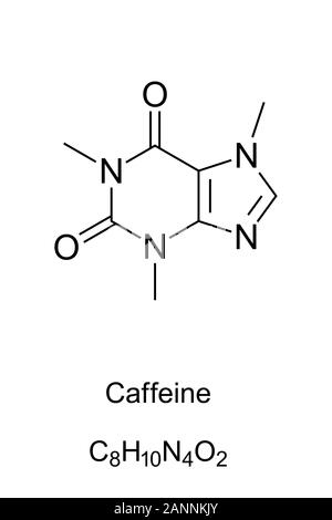 Coffee, caffeine chemical structure, C8H10N4O2. Structural formulas ...