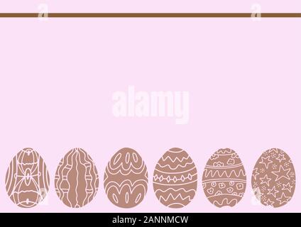 Pastel pink easter background with paschal ornamental eggs. Copy space. Place for text. Design holidays invitation, scrapbooking, banner, card, poster Stock Vector