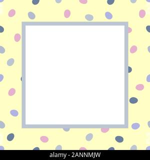 Easter square frame with eggs print. Pastel holidays background. Vector doodle outline illustration. Copy space.Place for text.Design scrapbooking,inv Stock Vector