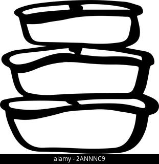 Healthy food delivery containers. Glassware in doodle style isolated on white background. Vector outline illustration. Set boxes. Boxes for packing fo Stock Vector