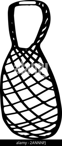 Eco mesh bag ecology concept in doodle style isolated on white background. Zero waste. Refuse plastic. Vector outline illustration. Save planet. One l Stock Vector