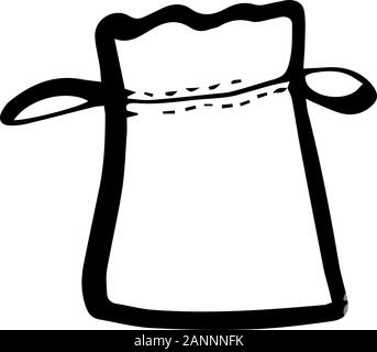 Eco bag on the ties ecology concept in doodle style isolated on white background. Reusable bag. Zero waste. Refuse plastic. Vector outline illustratio Stock Vector