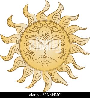 Modern tattoo of sleeping sun design on white. Stock Vector