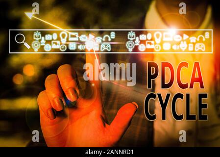 Conceptual hand writing showing Pdca Cycle. Concept meaning use to control and continue improve the processes and products Stock Photo