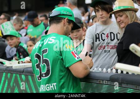 MCG  , Melbourne , Victoria, Australia 18 January 2020 - KFC Big Bash league(BBL) Match 41 - The Melbourne Stars Men playing The Perth Scorchers Men - Stars Player Hilton Cartwright signs Autographs for the fans-Melbourne Stars won by 10 runs.- Image Credit Brett Keating - Alamy Live News. Stock Photo