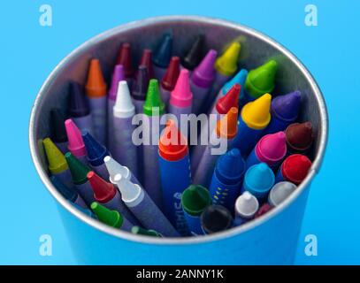 HONG KONG,HONG KONG SAR,CHINA.DECEMBER 2ND 2018. Coloured childrens crayons in a pot.Ģ����ý Stock Image/Jayne Russell Stock Photo