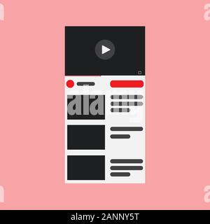 Desktop Video player. smartphone social media interface. Play video online mock up button. Tube window with navigation icon. Vector illustration. eps 10 Stock Vector