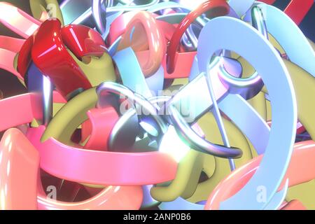 Background abstract, messy colorful string neon grow lights, for design & graphic resource. 3D render. Stock Photo