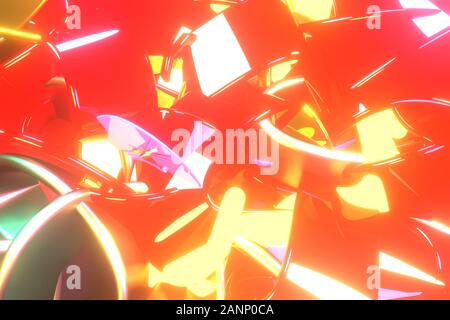 Background abstract, messy colorful string neon grow lights, for design & graphic resource. 3D render. Stock Photo