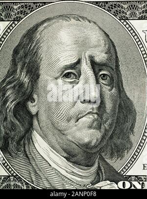 Franklin's cartoon portrait, similar to a portrait on one hundred dollar bill obverse Stock Photo