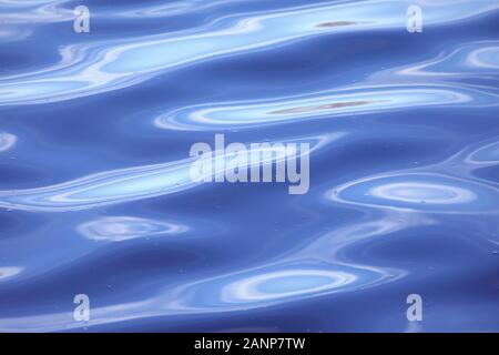 Abstract ripple smooth water background. Cyan blue waving water surface with light reflections. Stock Photo