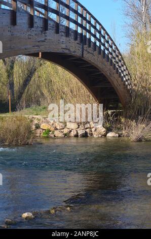 Wooden suspension bridge over the Turia river, Turia natural park, Valencia (eastern Spain) Stock Photo