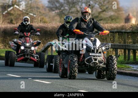 BRP outlander ATVS quads, atv, quad, bike, sport, vehicle, extreme, adventure, race, speed, road, dirt, wheel, motocross, terrain, motor, outdoor, riding, transportation, off road, competition, motorcycle, power, rider, transport, fun, helmet, active, 4x4, motorbike, mud, man, action, off-road, sand, sports, leisure, trail, dangerous, driving,  track, racer, drive, ride, off road use.  Chorley UK Stock Photo