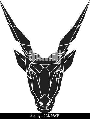 The black geometric head of eland antelope. Polygonal abstract animal of Africa. Vector illustration. Stock Vector