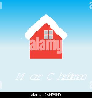 Merry Christmas Lettering text with house Illustration. winter house illustration Stock Vector